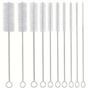 10 Stainless Steel Handle Soft Bristle Straw Cleaning Brushes for Teapots Cups and Test Tubes