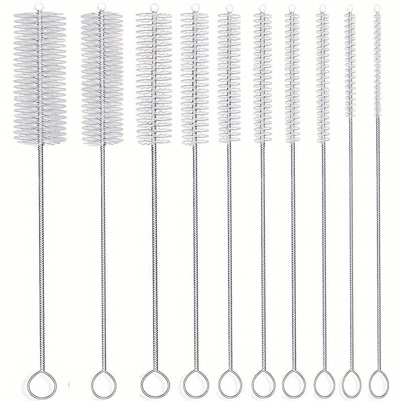 10 Stainless Steel Handle Soft Bristle Straw Cleaning Brushes for Teapots Cups and Test Tubes