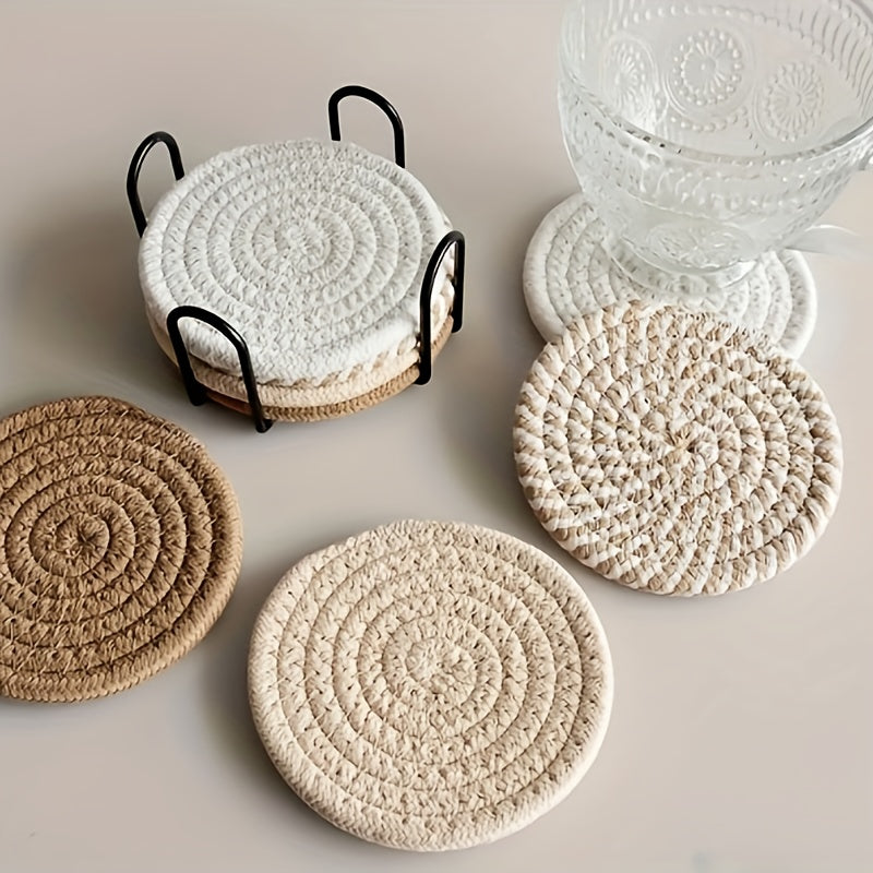 Set of 4 Absorbent Fabric Drink Coasters with Non-Woven Lining for Home Decor