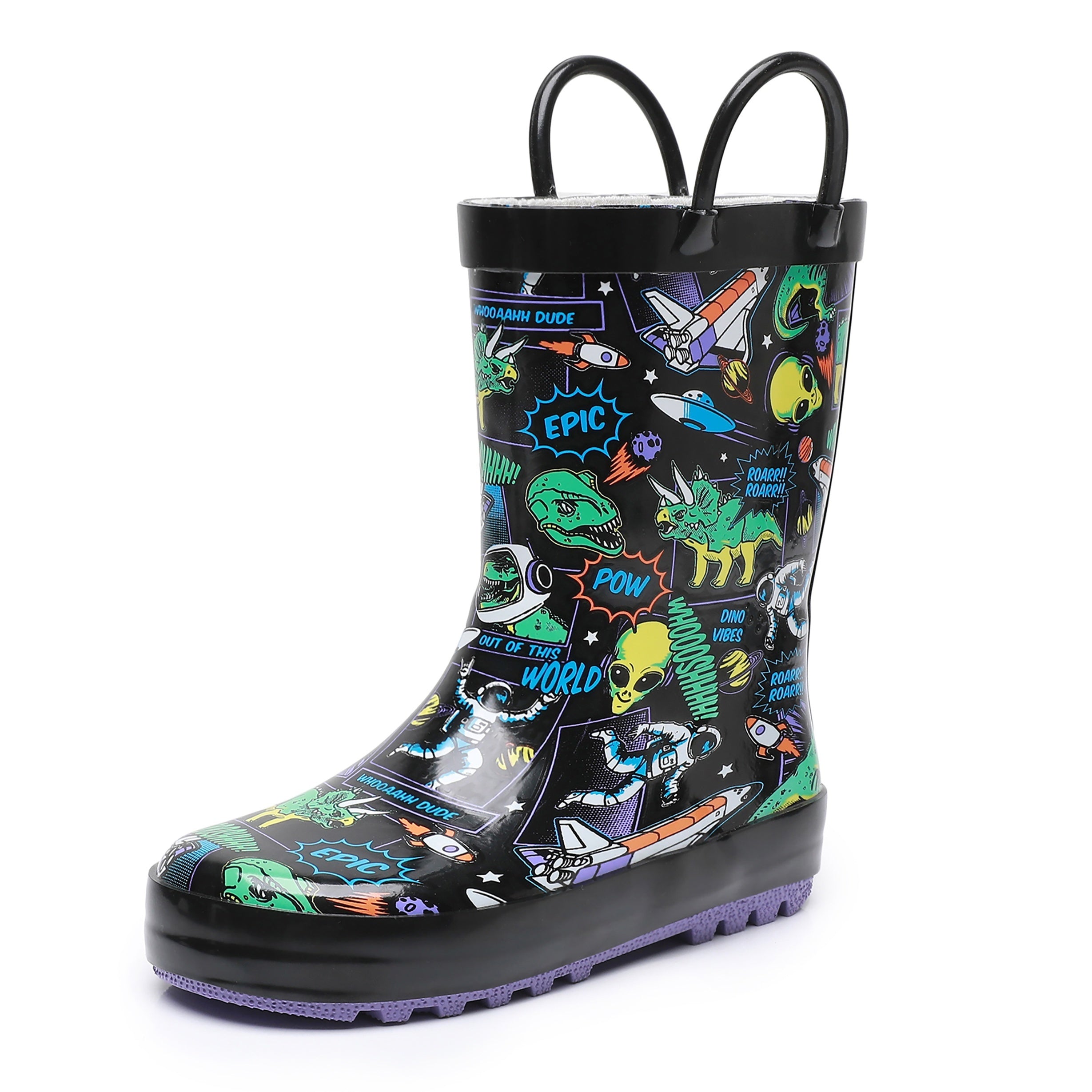 Boys Waterproof Cartoon Car Slip-On Rain Boots All-Season Non-Slip Wellies