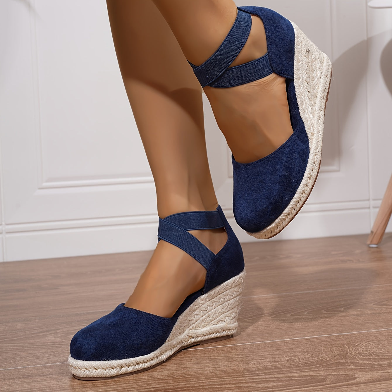Women's Wedge Sandals Slip-On Platform Heel Round Toe Non-Slip Fabric Casual