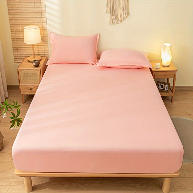 Set of 3 Breathable Cotton Bedding Set with Fitted Sheet and Pillowcases in Blue and Pink