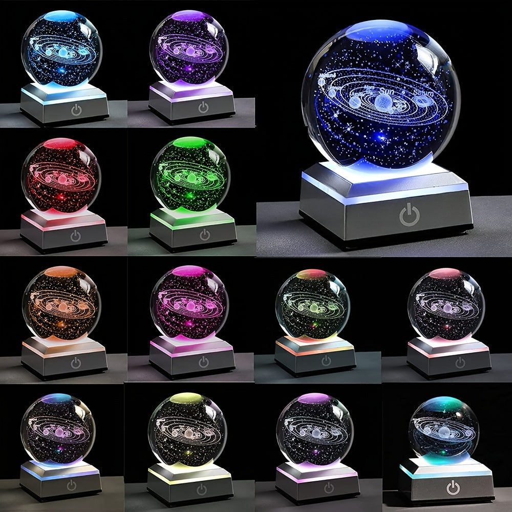 Small 3D Solar System Crystal Ball with LED Base Decorative Home Decor Gift for Astronomy Enthusiasts