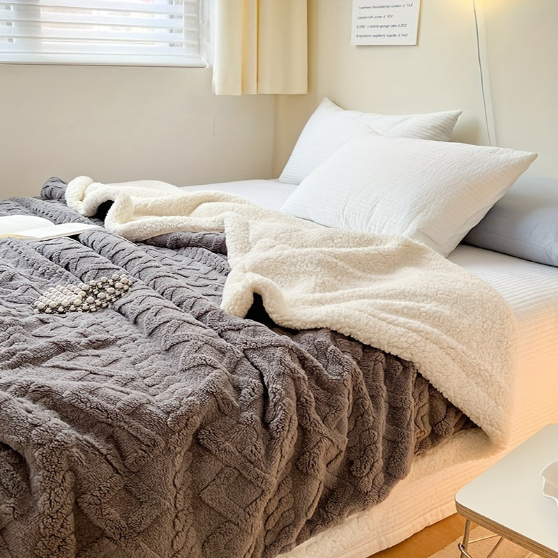 Dual-Sided Plush Blanket with Sherpa Fleece for All Seasons Polyester Knit Weave
