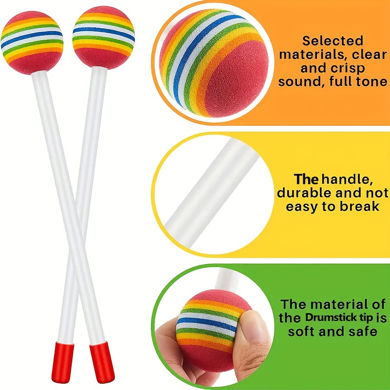 Rainbow Ball Drum Mallets for Music Enthusiasts White Red Green Set of 2