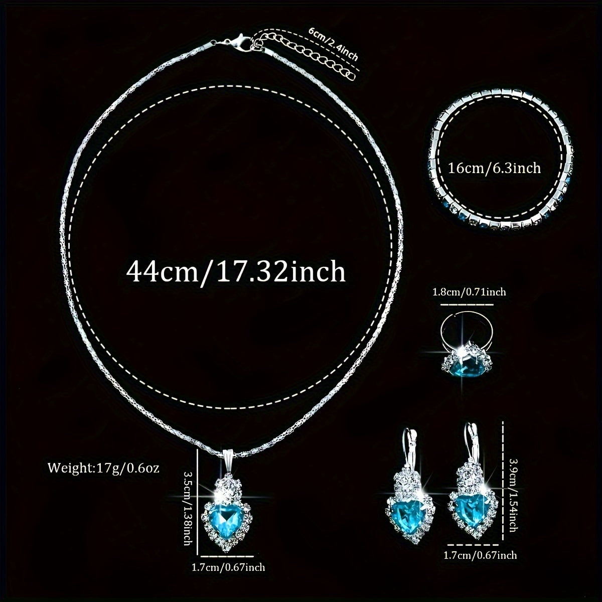 Quartz Watch and Jewelry Set with Shock-Resistant Round Analog-Digital Display and Blue Heart Accessory