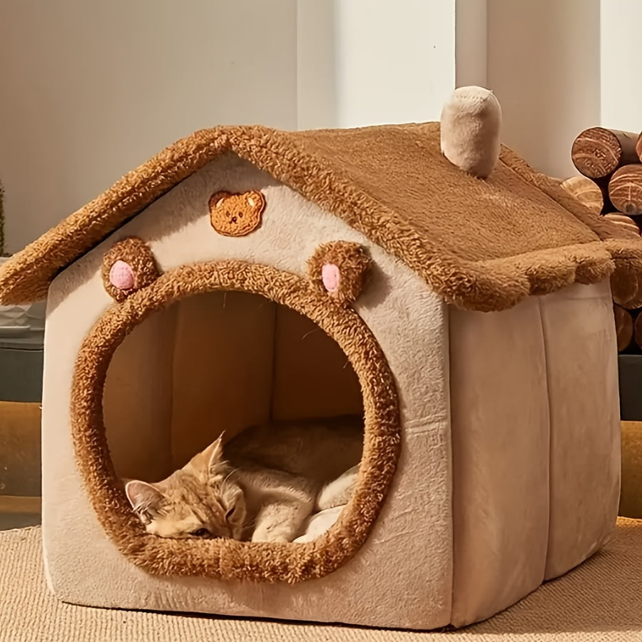 Detachable Washable Cat Bed with Plush Interior Non-Skid Bottom Small Dog Cozy Winter