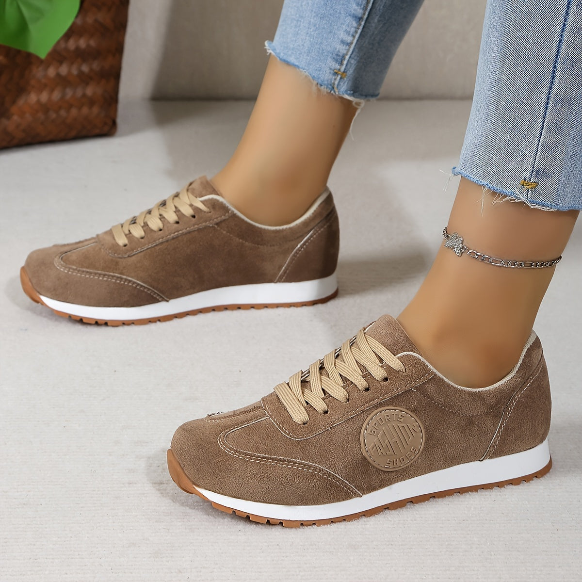 Women's Flannel Low Top Sneakers with Lace-Up Closure and Rubber Sole