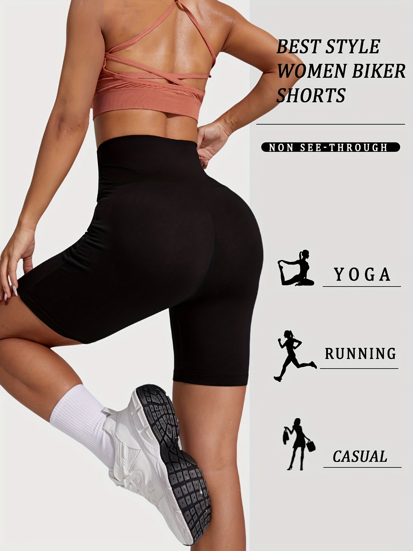 Plus Size High-Waisted Biker Shorts Women Pockets Tummy Control No-See-Through