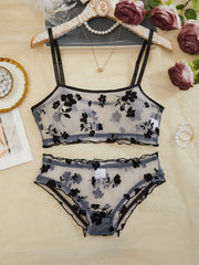Black Lace Lingerie Set with Transparent Embroidered Flowers