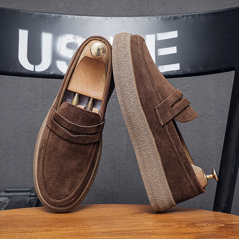 Men's Brown PU Slip-On Loafers for Casual Daily Wear All-Season