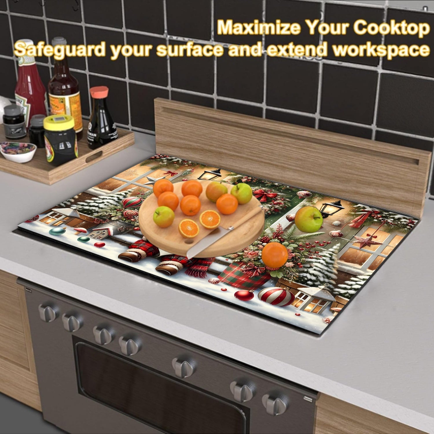 Festive Waterproof Anti-Slip Stove Cover for Electric Glass Cooktops