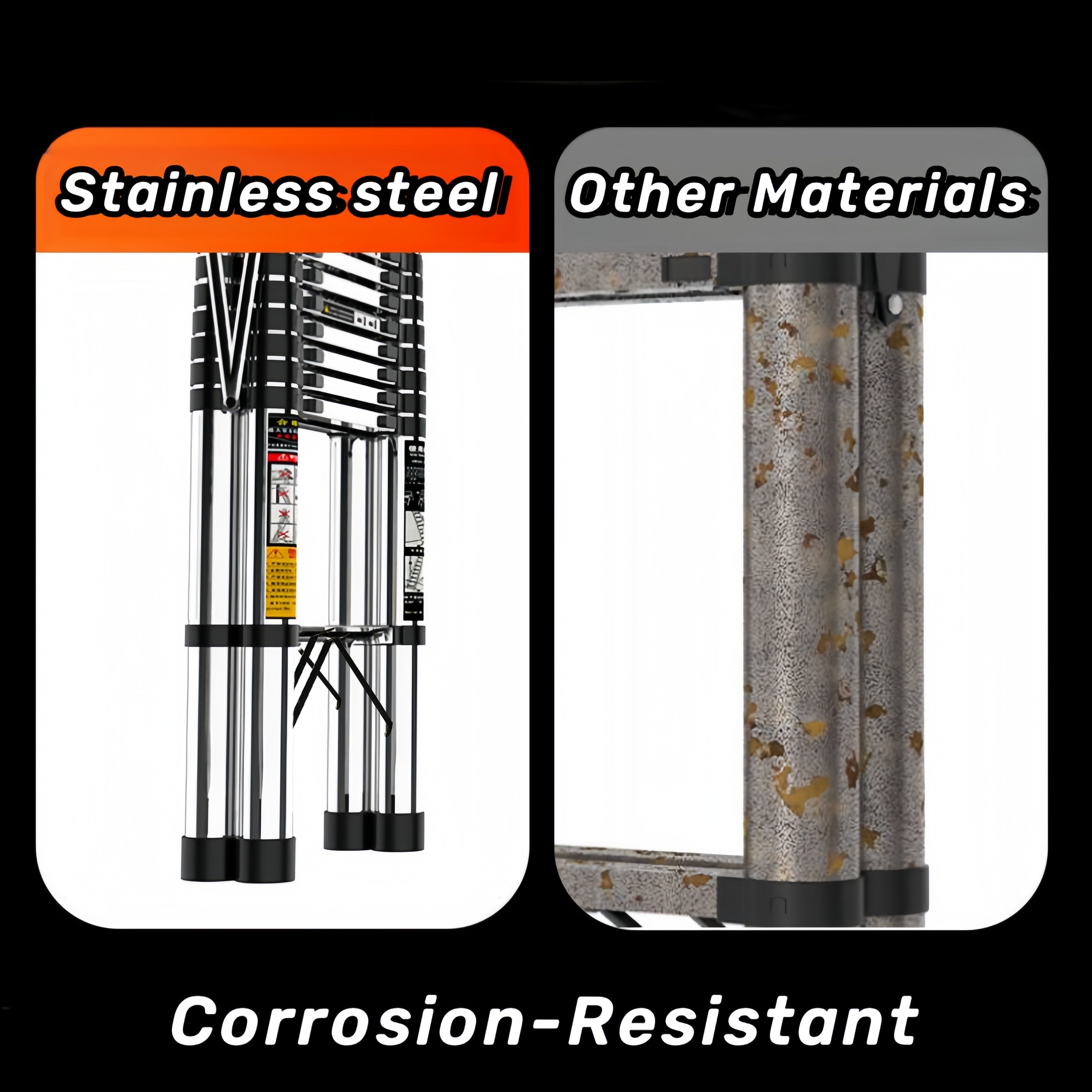 Stainless Steel Folding Ladder with Balance Bar 149.69KG Capacity for Indoor and Outdoor Use