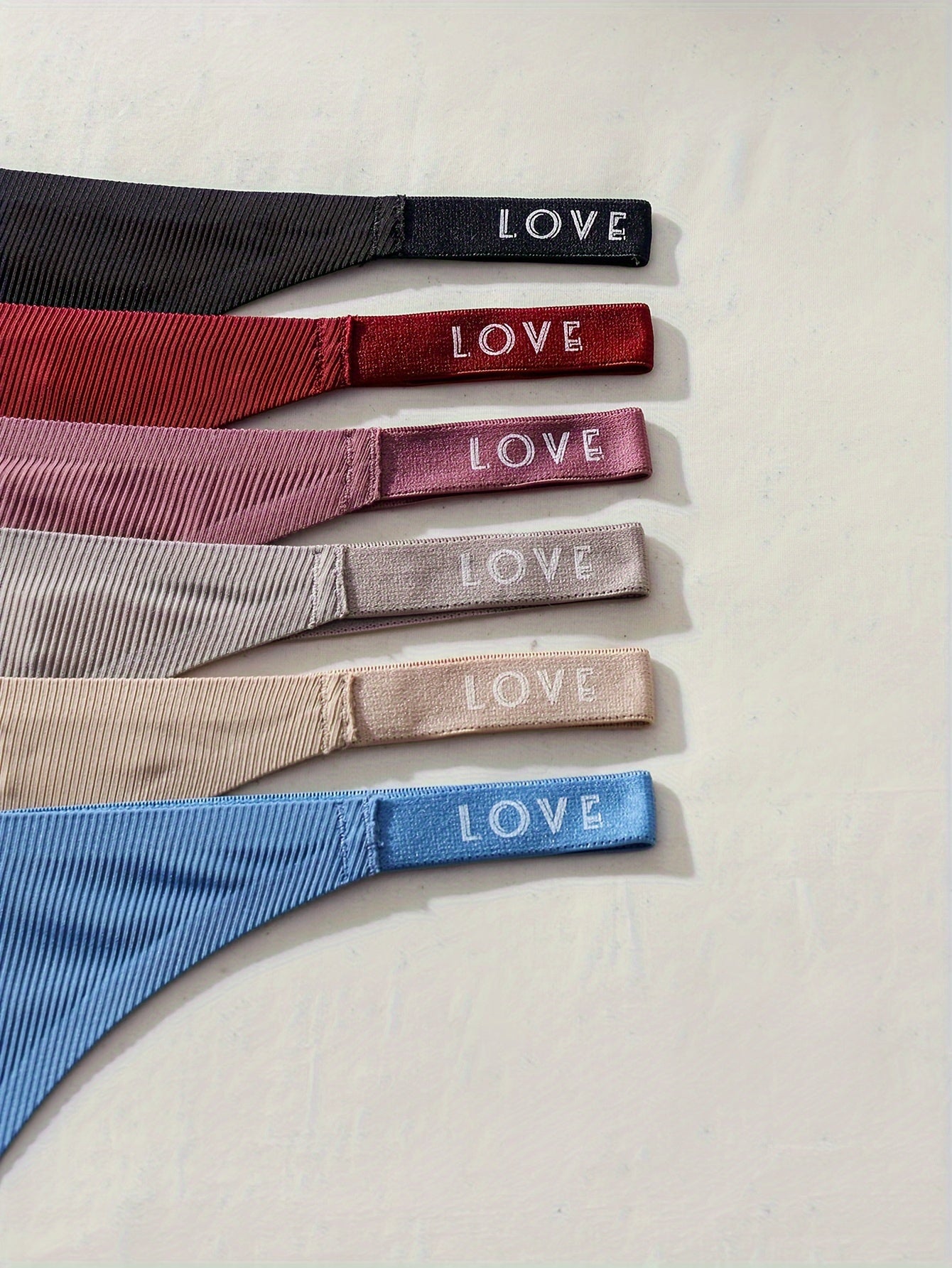 Set of 6 Women's Ribbed Low Waist Thongs for Women