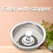 Stainless Steel Sink Strainer with Stopper Food Scrap Filter Dishwasher Safe