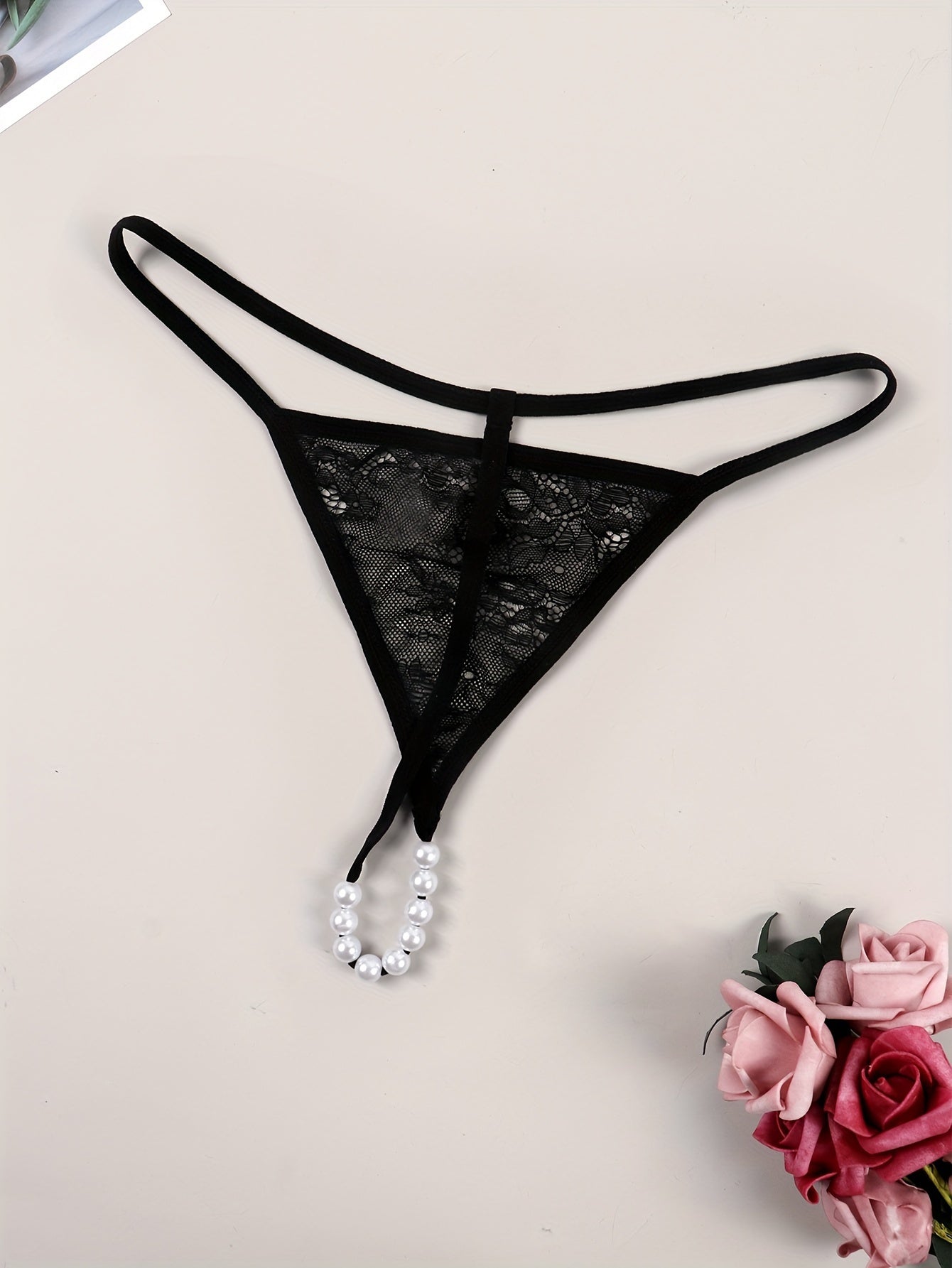 Women's Lace Thong with Pearl Detail Lingerie