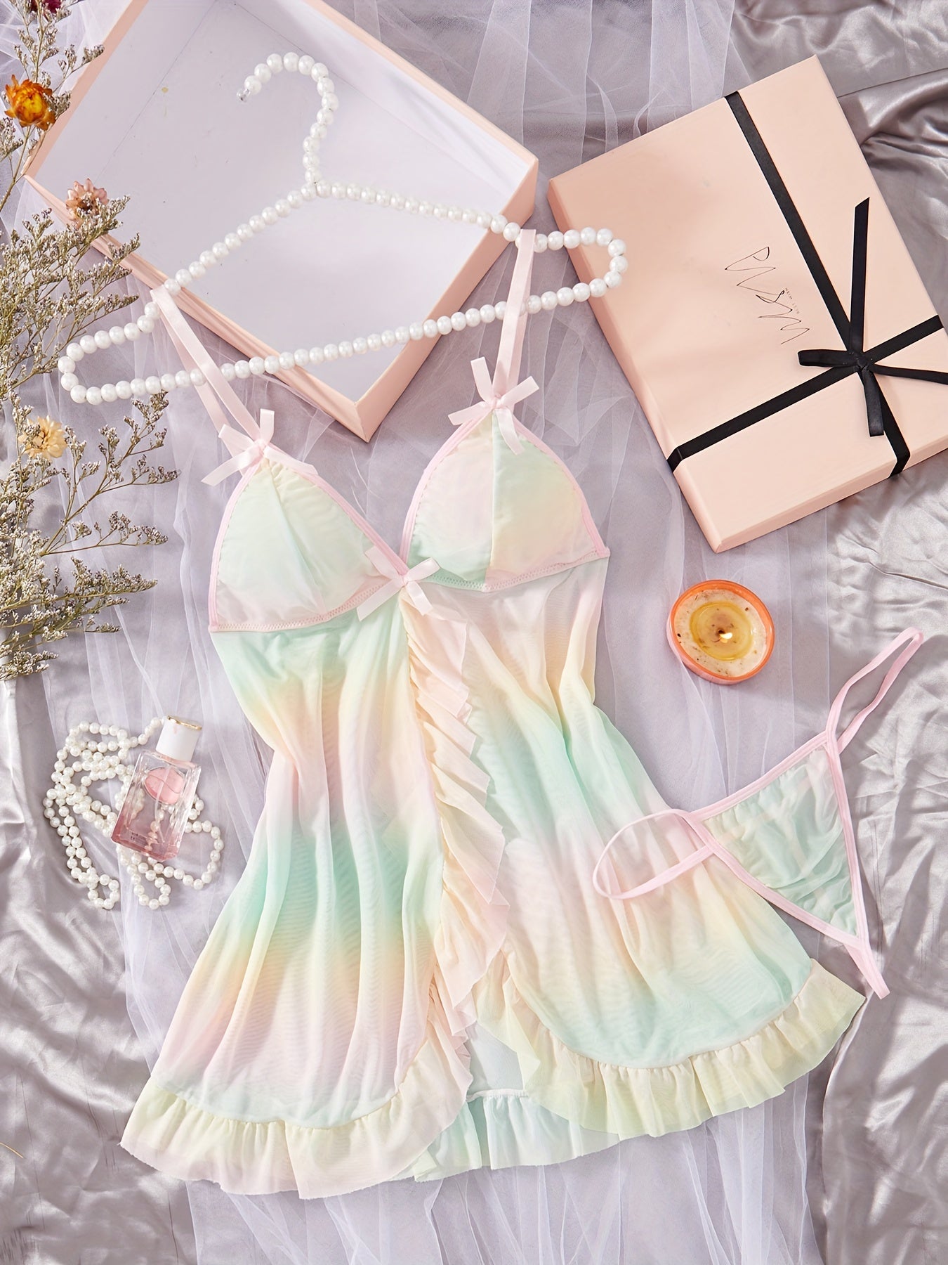 Conjunto de vestido de camisón de satén para mujer, lencería y ropa interior