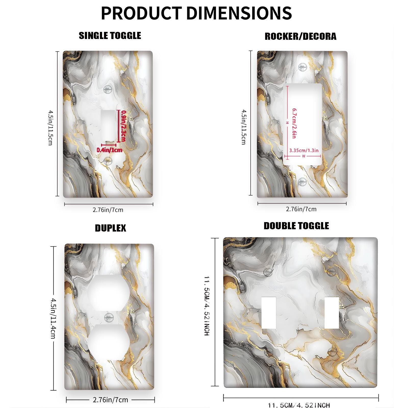 Grey Marbled Decorative Outlet Cover for Bedroom Kitchen Office Home Decor No Electricity