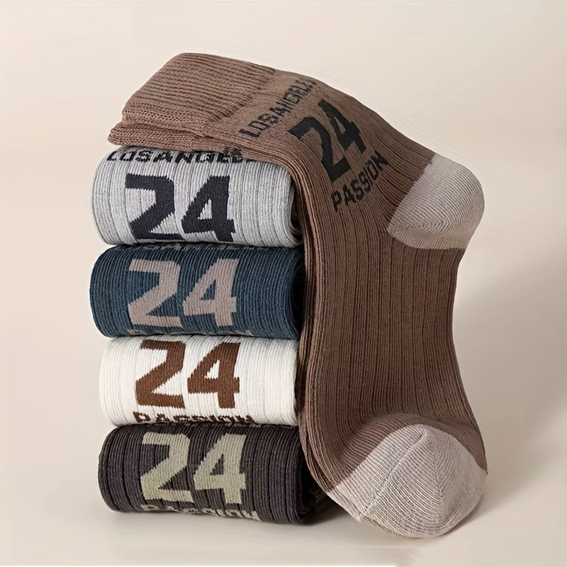 5 Boys' Crew Socks Polyester Blend Geometric Patterns Breathable All-Season
