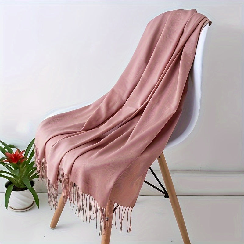 Women’s Tassel Scarf Solid Color Soft Polyester Cozy Windproof Wrap