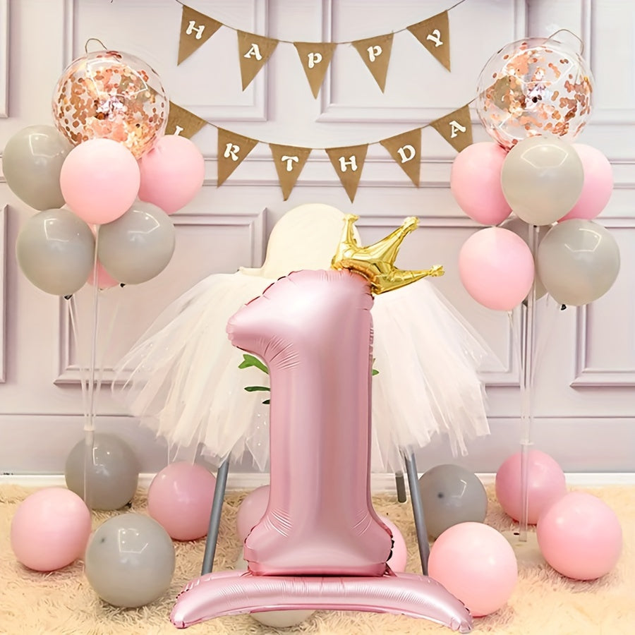 42 Inch Pink Crown Number Balloon for Birthdays and Celebrations Made of Durable Aluminum Foil