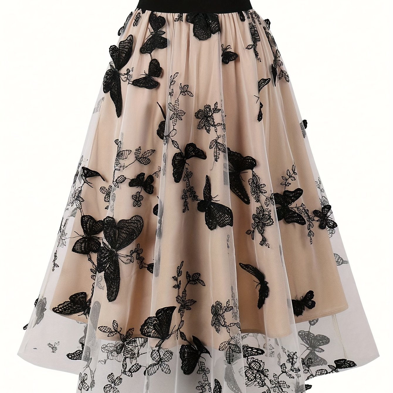 Women's Butterfly Print High Waist Pleated Skirt Spring Summer Elegant Polyester