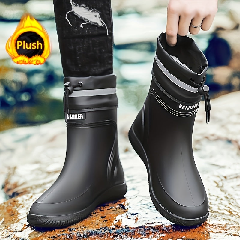 Unisex Waterproof Rain Boots with Fleece Lining Slip-Resistant for Outdoor Activities Black Gray Red Sole