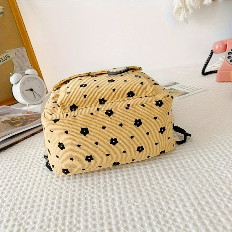 Zarif Mini Gul Ruxsatnomasi - Korduroy, Moslashuvchan Tasmalar, Zip Yopilishi | Ayollar uchun tasodifiy rucksack