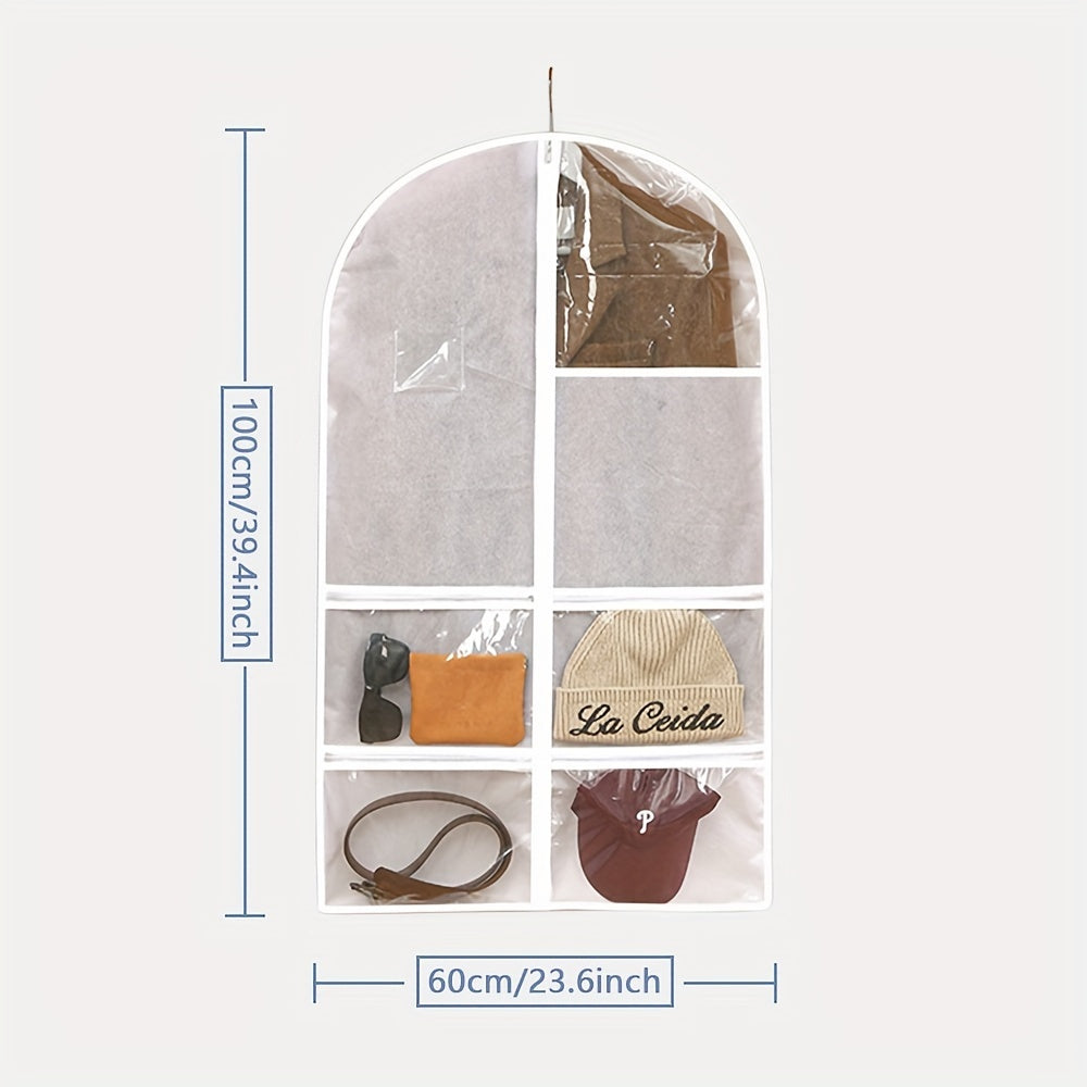 Funda de traje plegable blanca con múltiples bolsillos, bolsa de ropa a prueba de polvo para viajes y almacenamiento