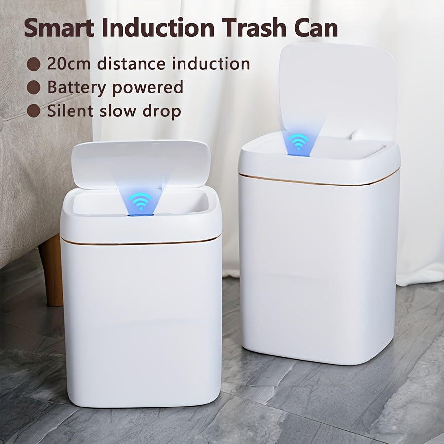 Infraqizil sensorli aqlli axlat qutisi, 12L/14L sig‘imi, batareya bilan ishlaydi, uy, ofis va maktab uchun ideal, jim operation, zamonaviy qopqoq uslubi, sumka ko‘rsatkichi.