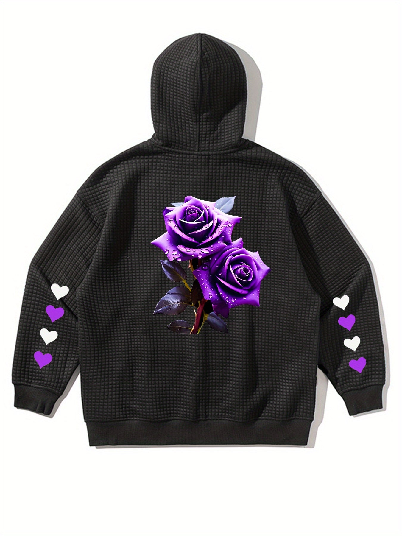 Women's Black Floral Print Hooded Jacket Lightweight Zip-Up All-Season Outerwear