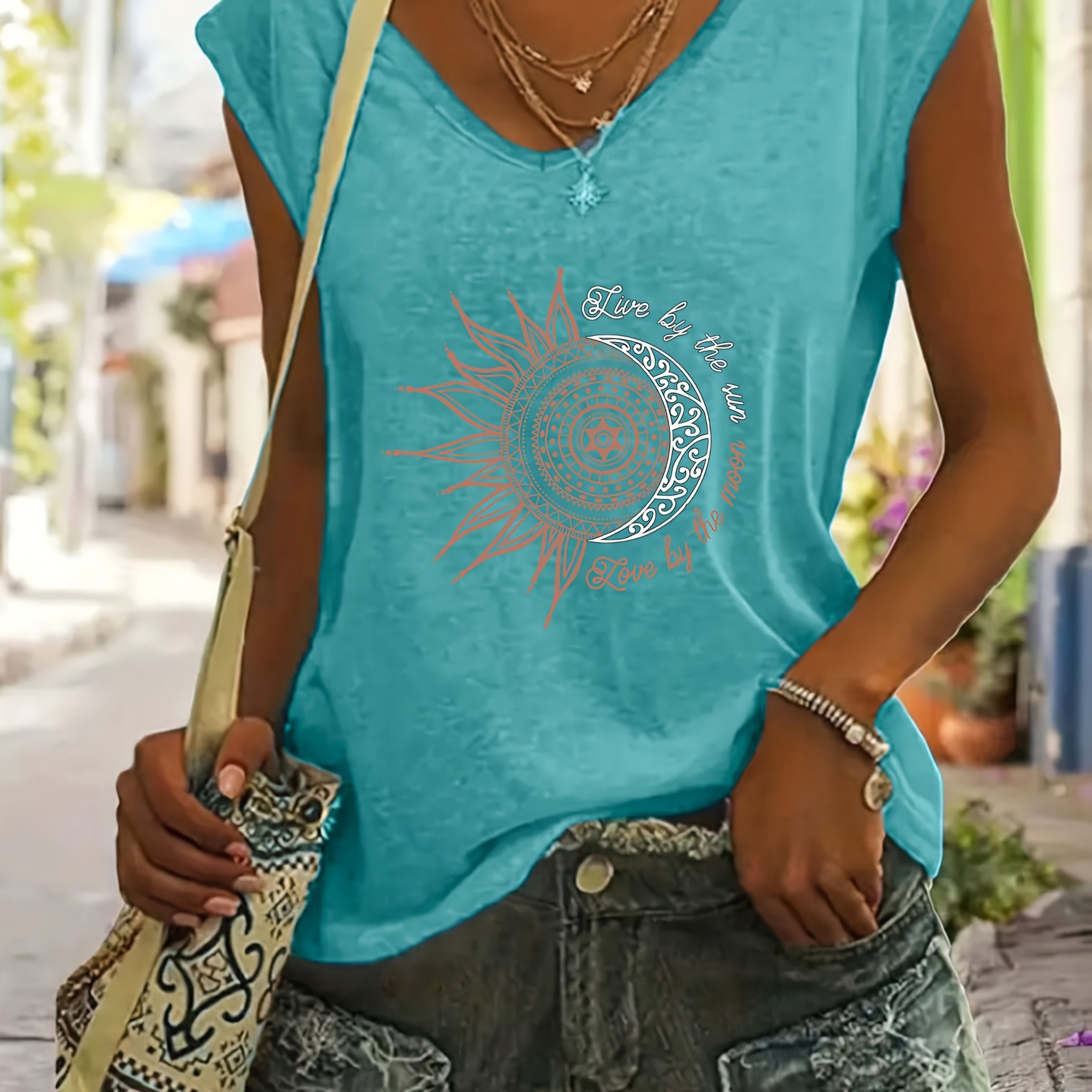 Women's Loose V-Neck Printed Top Spring Summer Stylish Easy Care