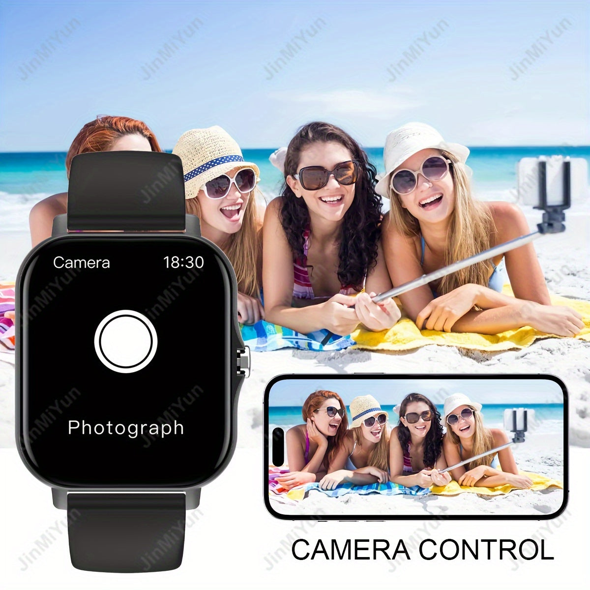 Pink 4.65cm Full Touch Screen Smartwatch for Men Women Wireless 5.0 Multi-Sport