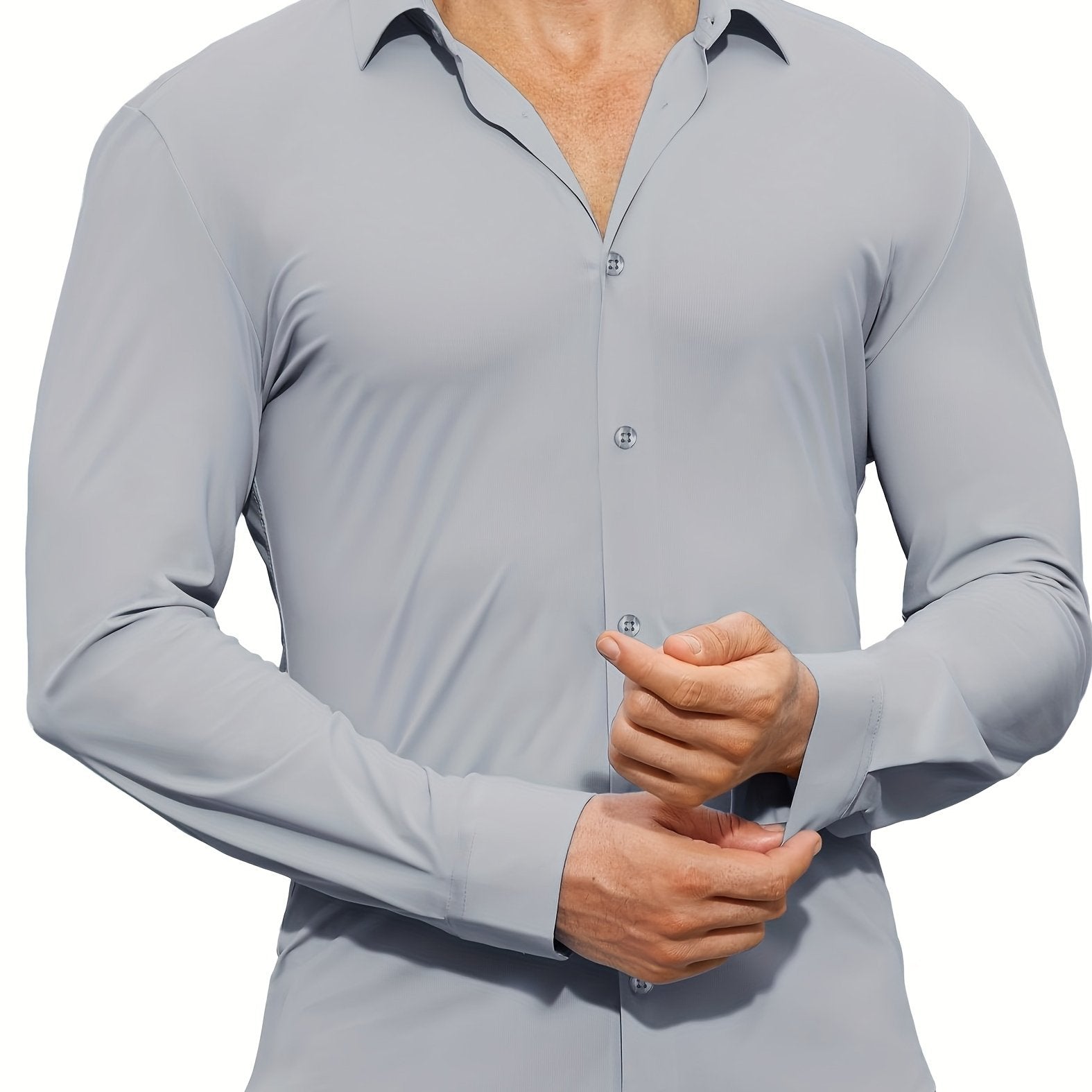 Men's Solid Color Woven Cotton Spandex Long Sleeve Shirt for Casual Wear