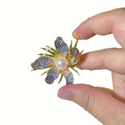 Брошь-цветок пион с искусственным жемчугом и стразами для женщин