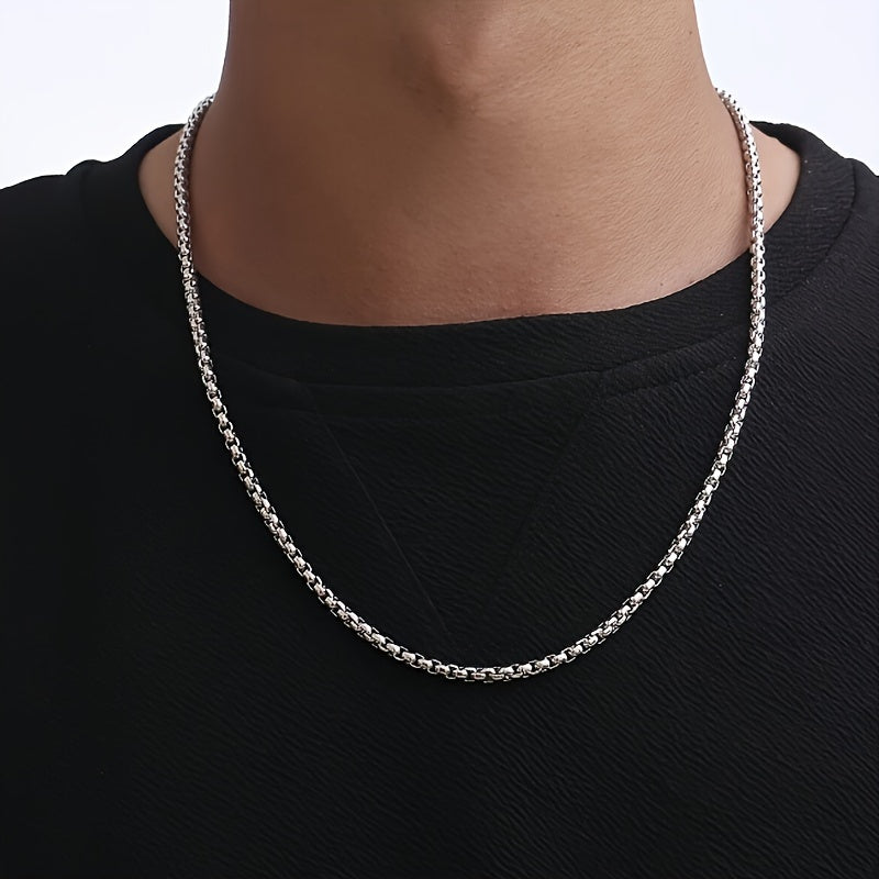 Set of 8 Silver Stainless Steel Geometric Necklaces for Men Casual Jewelry