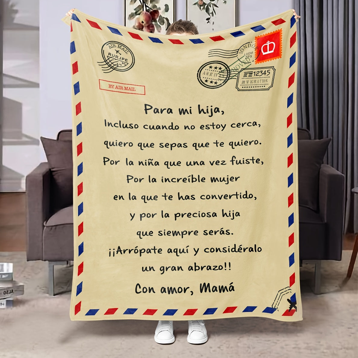 Contemporary Flannel Blanket with Spanish Lettering Digital Print All Seasons Cozy Knit Throw for Sofa Bed Travel