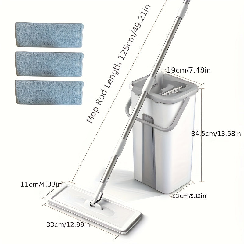 Dual-Purpose Wet and Dry Mop with Built-In Scraper and Bucket for Floor Cleaning in Kitchen Bathroom Bedroom Living Room