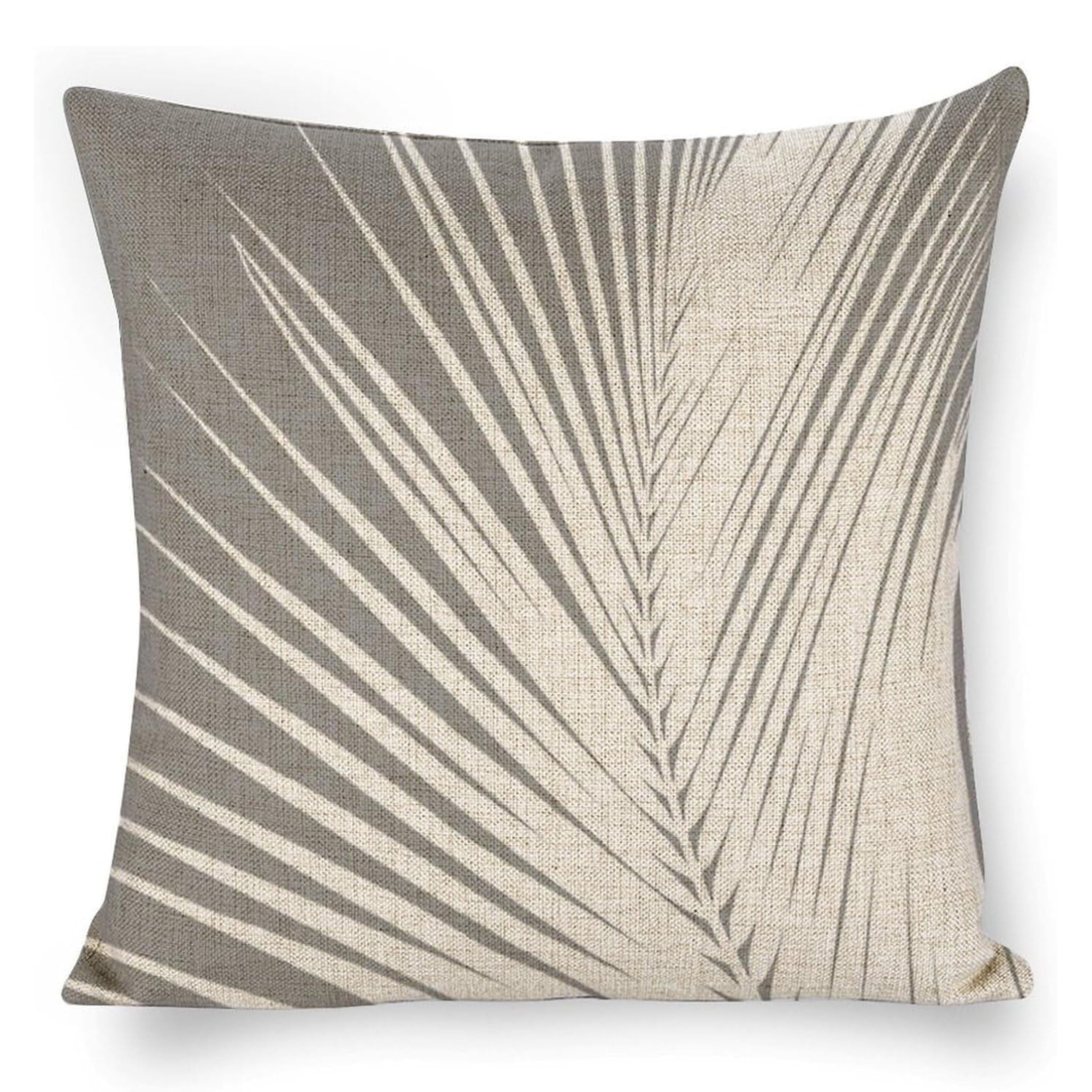 Zamonaviy Len Pillow Cover, Shik Palm Leaf Dizayni, Bir Tomonda Zamonaviy Geometrik Print, Quvnoq Zipper Yopilishi, Oson Parvarish Qilish uchun Mashinada Yuviladigan Matolar, Har qanday Xonada Mos Keladigan Ranglar - Mukammal (1 Qopqoq)