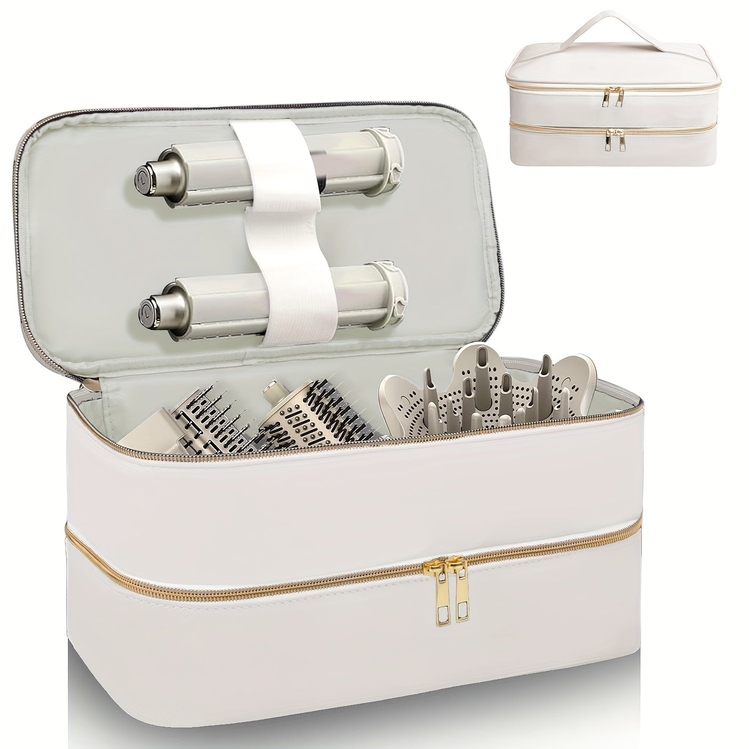 Estuche de secador de pelo de viaje unisex con bolsa organizadora a prueba de agua, resistente a arañazos y de doble capa en blanco, negro y azul