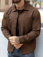 Men's Long Sleeve Textured Shirt for Fall and Winter Casual Solid Color