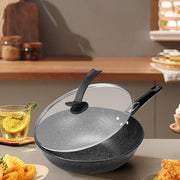 Noxud qotishma, yopishqoq bo'lmagan wok, shisha qopqoq bilan - mustahkam, idish-tovoq yuvish mashinasida yuvish mumkin, gaz va induksion plitalar uchun ideal, oshxona idish-tovoqlari uchun zarur.