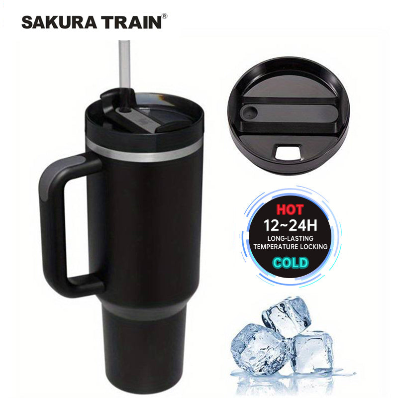 Large Stainless Steel Travel Mug with Straw for Camping School and Sports