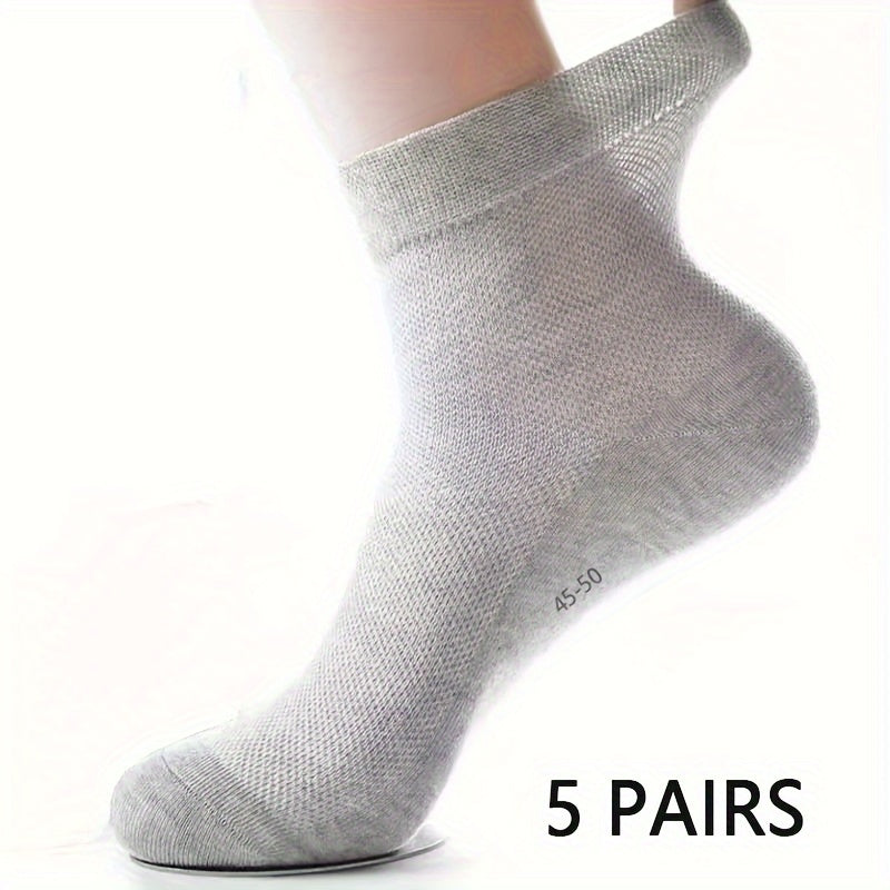 Plus Size Men's Breathable Crew Socks Summer Thin Sweat-Absorbing Pack of 5