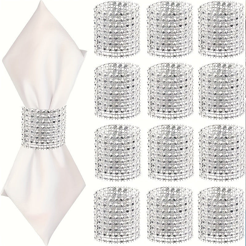 Set of 12 Gold Rhinestone Napkin Rings for Weddings Parties and Holiday Decor