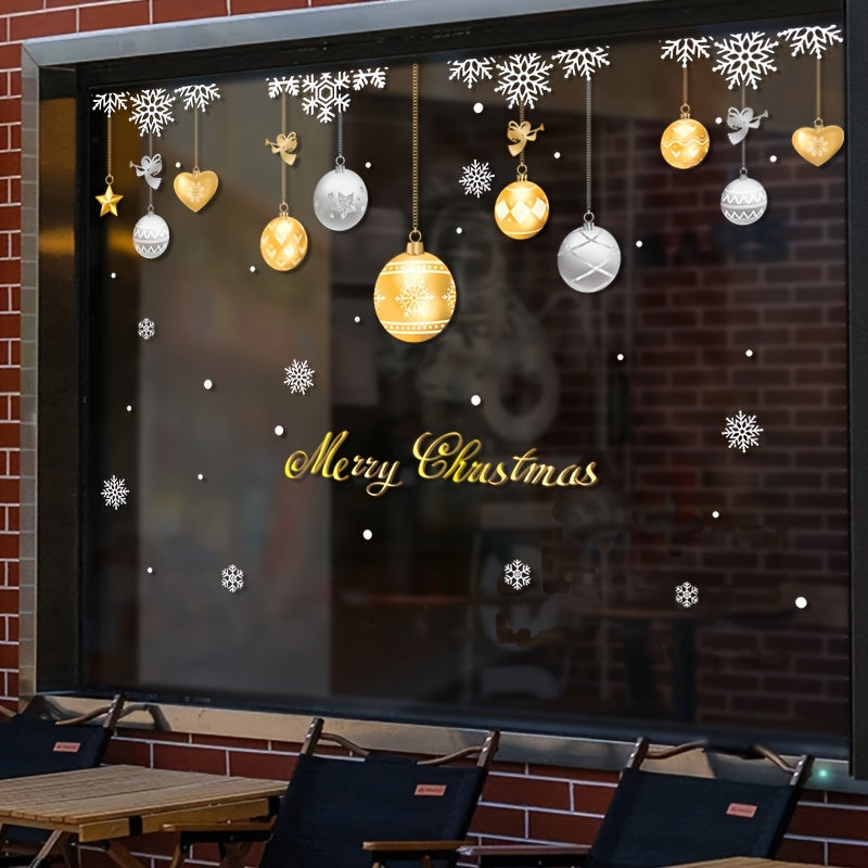 Holiday Decor Decals Snowflakes and Ornaments Static Window Stickers for Glass Doors