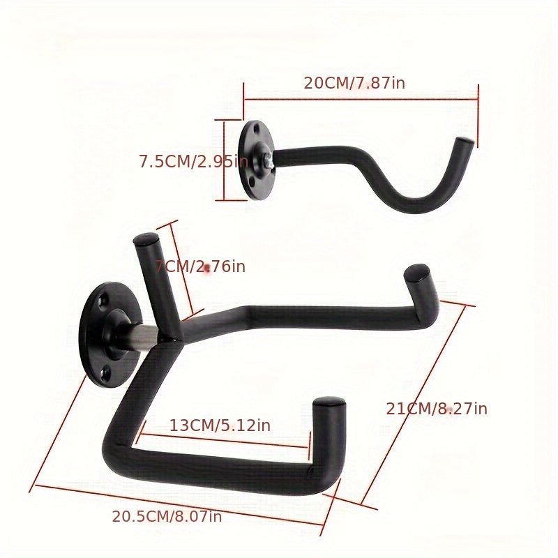 Черная железная настенная вешалка для гитар с надежными крючками для гитар и бас-гитар