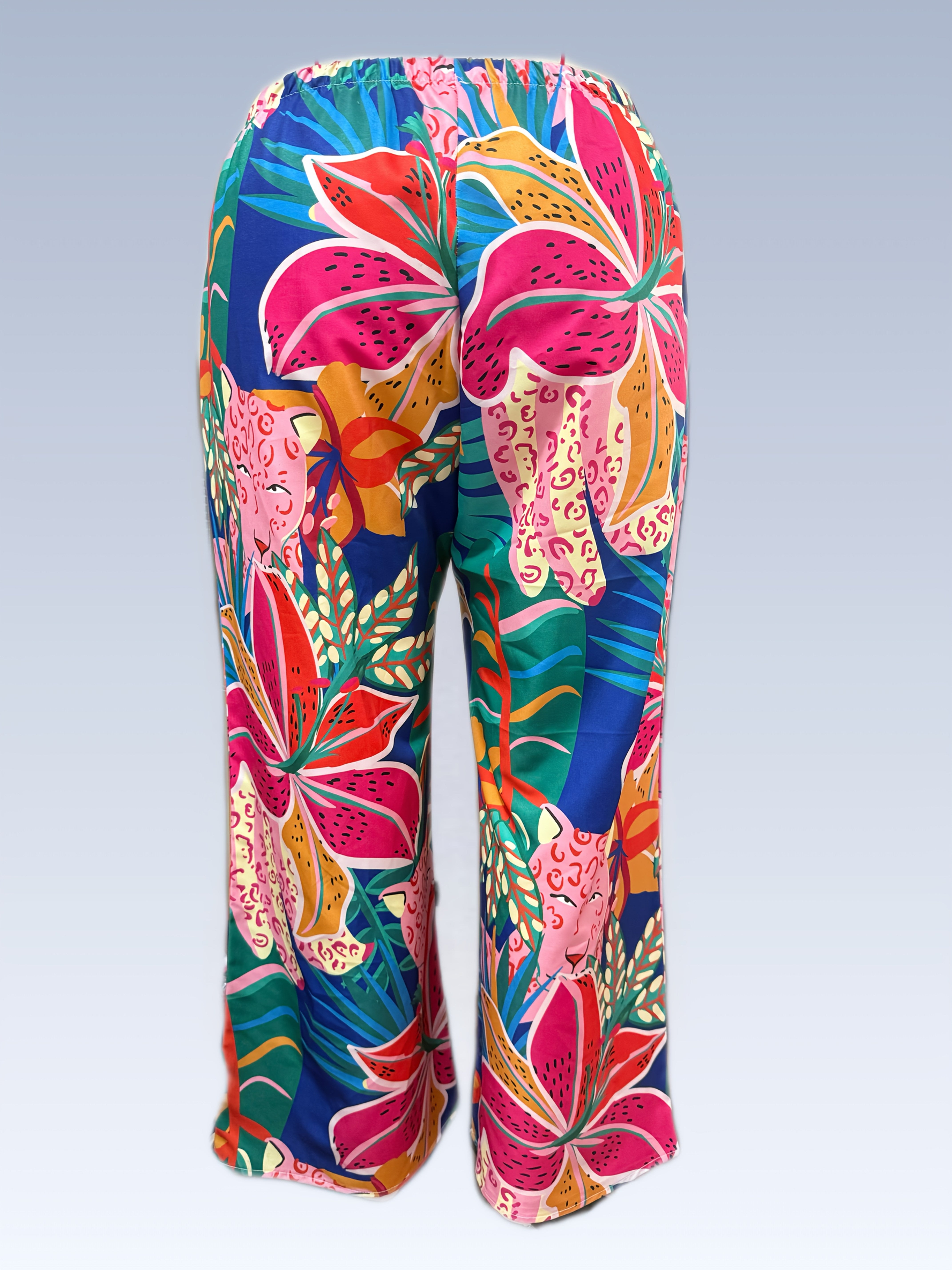 Women's Plus Size Tropical Print High-Waisted Loose Pants Casual Vacation Wear