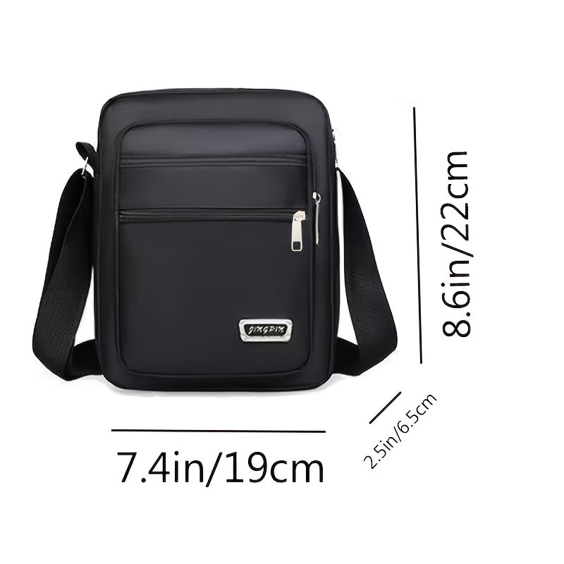 Men's Black Crossbody Bag with Adjustable Strap and Multiple Compartments