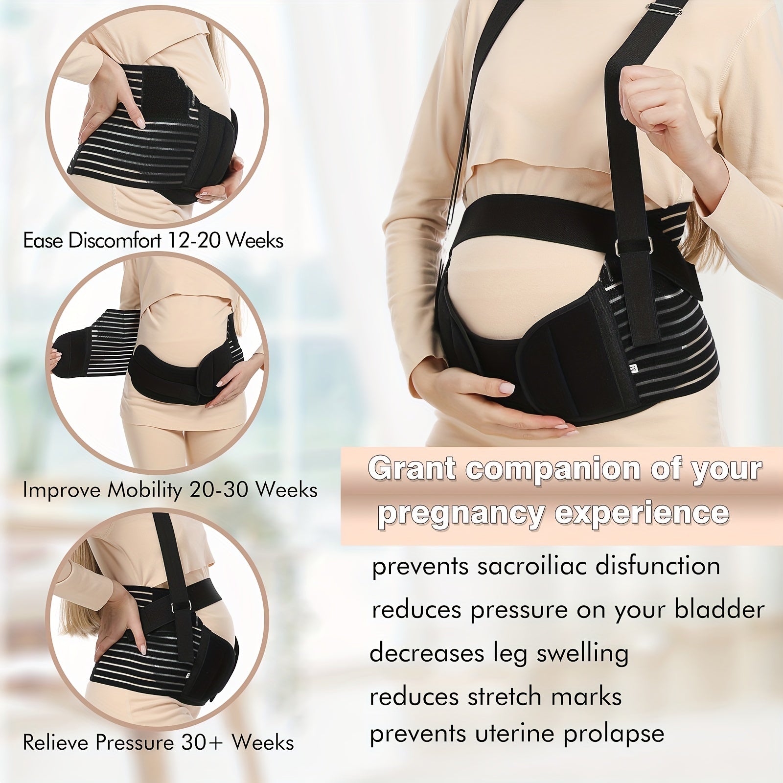 Pregnancy and Postpartum Support Belt Breathable Adjustable Maternity Belt with Detachable Shoulder Strap